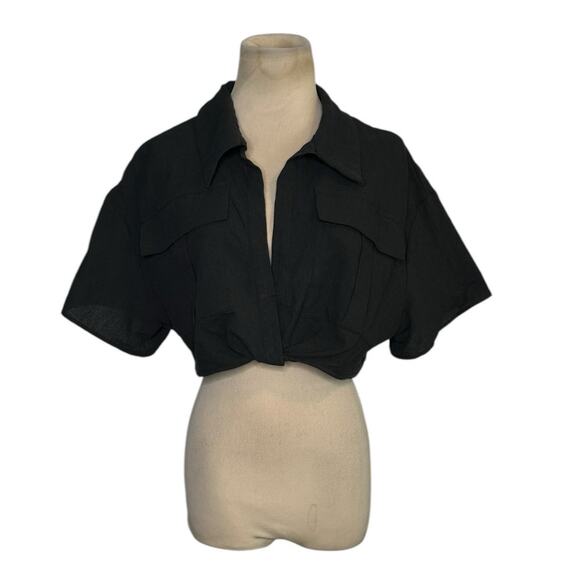 Shein black short sleeves crop blouse size Large - Picture 1 of 13